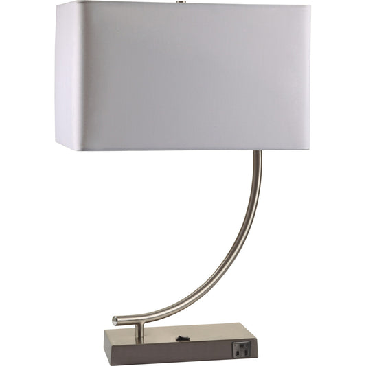 23" Silver Curved Table Lamp With White Rectangle Shade