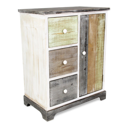 30" White And Black Rustic Wood End Table With Three Drawers