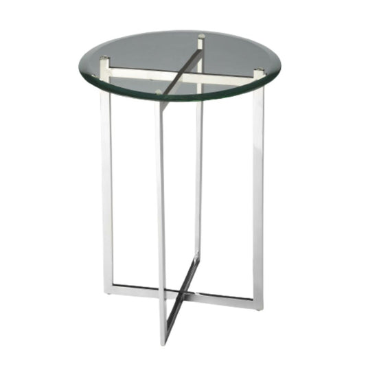 21" Silver Geo Base and Glass Round End Table