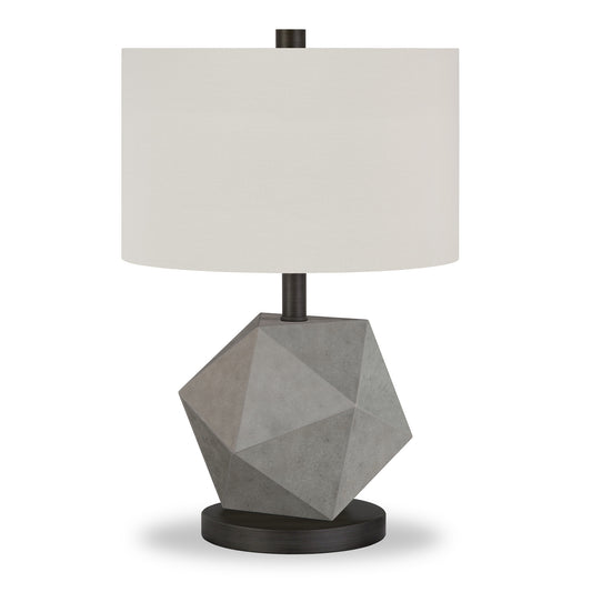 19" Gray and Black Concrete Table Lamp With White Drum Shade