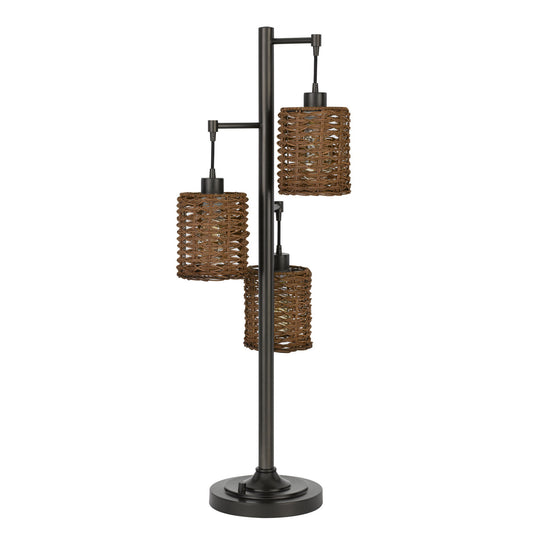 38" Bronze Metal Three Light Desk Table Lamp With Bronze Drum Shade