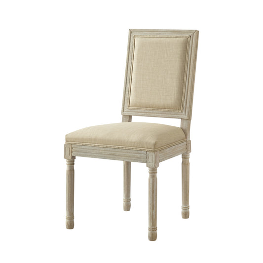 Set of Two Beige and Brown Upholstered Linen Dining Side Chairs
