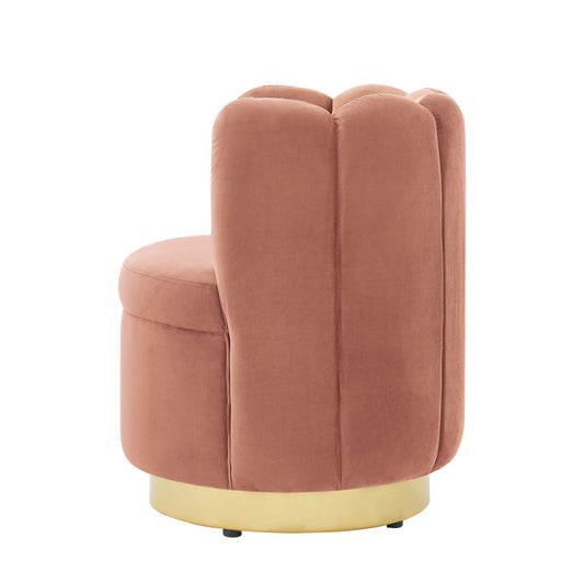 27" Blush And Gold Velvet Tufted Swivel Barrel Chair
